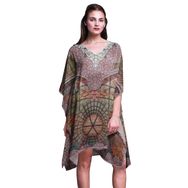 Phagun Kaftan Tatil Ev Kıyafeti Midi Plaj Örtüsü Çok Renkli Kadın Elbise