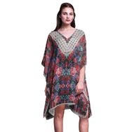 Phagun Kaftan Tatil Ev Kıyafeti Midi Plaj Örtüsü Kan Kırmızısı Kadın Elbise