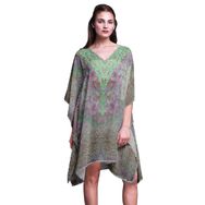 Phagun Kaftan Tatil Ev Kıyafeti Midi Plaj Örtüsü Limon Yeşili Kadın Elbise
