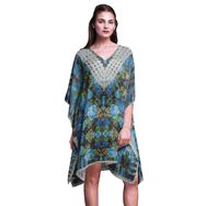 Phagun Kaftan Tatil Ev Kıyafeti Midi Plaj Örtüsü Mavi Kadın Elbise