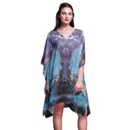 Phagun Kaftan Tatil Ev Kıyafeti Midi Plaj Örtüsü Medium Mavi Kadın Elbise