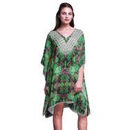 Phagun Kaftan Tatil Ev Kıyafeti Midi Plaj Örtüsü Yeşil Kadın Elbise