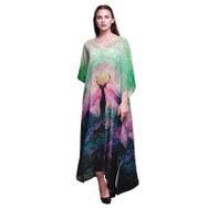 Phagun Kaftan Uzun Plaj Bikini Örtü Maksi Yeşil Kadın Elbise