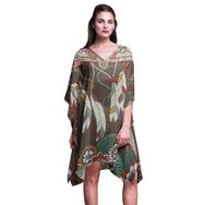 Phagun Kısa Plaj Kaftan Bikini Örtü Midi Koyu Zeytin Yeşili Kadın Elbise