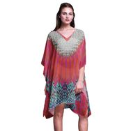 Phagun Kısa Plaj Kaftan Bikini Örtü Midi Macenta Kadın Elbise