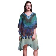 Phagun Kısa Plaj Kaftan Bikini Örtü Midi Medium Mavi Kadın Elbise