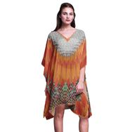 Phagun Kısa Plaj Kaftan Bikini Örtü Midi Turuncu Kadın Elbise