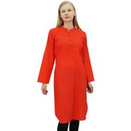 Phagun Kurti Düz Özel Uzun Kollu Pamuklu Kurta Kırmızı Kadın Elbise