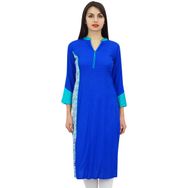 Phagun Kurti Düz Suni İpek Kurta Etnik Günlük Kraliyet Mavisi Kadın Elbise