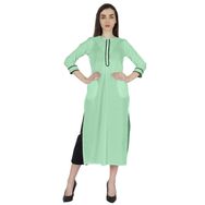 Phagun Kurti Günlük Uzun 3/4 Kollu Tasarımcı Boyun Etnik Kurta Açık Nane Yeşili Kadın Elbise