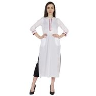 Phagun Kurti Günlük Uzun 3/4 Kollu Tasarımcı Boyun Etnik Kurta Beyaz Kadın Elbise