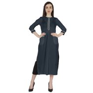 Phagun Kurti Günlük Uzun 3/4 Kollu Tasarımcı Boyun Etnik Kurta Lacivert Kadın Elbise