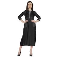 Phagun Kurti Günlük Uzun 3/4 Kollu Tasarımcı Boyun Etnik Kurta Siyah Kadın Elbise