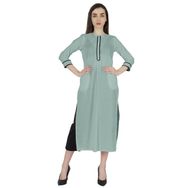 Phagun Kurti Günlük Uzun 3/4 Kollu Tasarımcı Boyun Etnik Kurta Tozlu Mavi Kadın Elbise