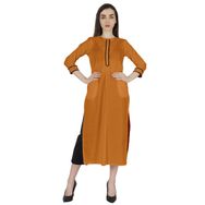 Phagun Kurti Günlük Uzun 3/4 Kollu Tasarımcı Boyun Etnik Kurta Turuncu Kadın Elbise
