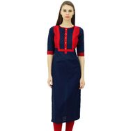 Phagun Kurti Hint Etnik Pamuk Günlük Düz Kurta Lacivert Kadın Tunik