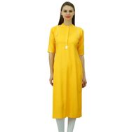 Phagun Mandarin Yaka Kurti Etnik Hindistan Tunik Üst Suni İpek Kurta Sarı Kadın Tunik