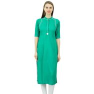 Phagun Mandarin Yaka Kurti Etnik Hindistan Tunik Üst Suni İpek Kurta Yeşil Kadın Tunik