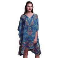 Phagun Mavi Çiçekli Etnik Kısa Plaj Kaftan Bikini Örtü Midi Medium Mavi Kadın Elbise