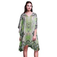 Phagun Mavi Kravat ve Boya Shibori Plaj Kaftan Bikini Örtü Midi Limon Yeşili Kadın Elbise