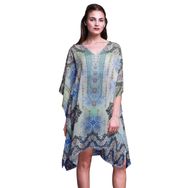 Phagun Mavi Kravat ve Boya Shibori Plaj Kaftan Bikini Örtü Midi Medium Mavi Kadın Elbise