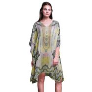 Phagun Mavi Kravat ve Boya Shibori Plaj Kaftan Bikini Örtü Midi Medium Sarı Kadın Elbise