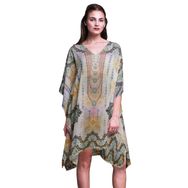 Phagun Mavi Kravat ve Boya Shibori Plaj Kaftan Bikini Örtü Midi Soluk Turuncu Kadın Elbise