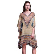 Phagun Mavi Tribal Afrika Plaj Kaftan Bikini Örtü Midi Soluk Turuncu Kadın Elbise