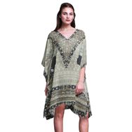 Phagun Mavi Tribal Afrika Plaj Kaftan Bikini Örtü Midi Tozlu Yeşil Kadın Elbise