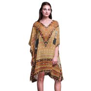 Phagun Mavi Tribal Afrika Plaj Kaftan Bikini Örtü Midi Turuncu Kadın Elbise