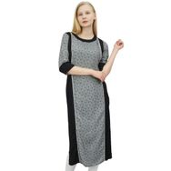 Phagun Özel Kurta Kurti 3/4 Kollu Resmi Hint Üst Siyah ve Gri Kadın Bluz