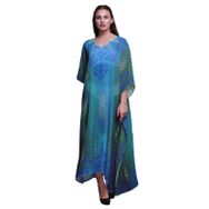 Phagun Paisley Etnik Uzun Plaj Kaftan Bikini Örtü Maksi Medium Mavi Kadın Elbise