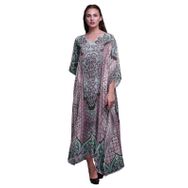 Phagun Paisley Etnik Uzun Plaj Kaftan Bikini Örtü Maksi Soluk Pembe Kadın Elbise
