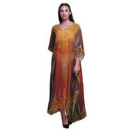 Phagun Paisley Etnik Uzun Plaj Kaftan Bikini Örtü Maksi Turuncu Kadın Elbise