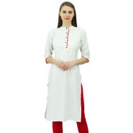 Phagun Pamuk Düz Kurti Tasarımcı Tunik Mandarin Yaka Etnik Günlük Kurta Beyaz Kadın Bluz