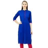 Phagun Pamuk Düz Kurti Tasarımcı Tunik Mandarin Yaka Etnik Günlük Kurta Kraliyet Mavisi Kadın Bluz