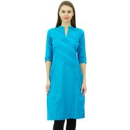Phagun Pamuk Düz Pintex Kurti Günlük Yaz Hint Etnik Mavi Kadın Tunik