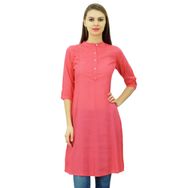 Phagun Pamuk Karışımı Hint Kurti Etnik Kurta Günlük Yaz Pembe Kadın Tunik