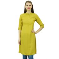 Phagun Pamuk Karışımı Hint Kurti Etnik Kurta Günlük Yaz Zeytin Yeşili Kadın Tunik
