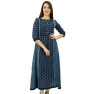 Phagun Pamuk Soyut Anarkali Kurti Etnik Tasarımcı Kurta Lacivert Beyaz Kadın Tunik