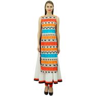 Phagun Pamuklu Çift Katmanlı Kurti Baskılı Tasarımcı Uzun Hint Kurta Çok Renkli Kadın Elbise