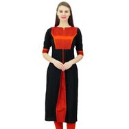 Phagun Pamuklu Kurta Resmi Günlük Etnik Tunik Siyah Kadın Bluz