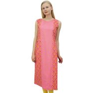 Phagun Pamuklu Özel Kurta Düz Kurti Kolsuz Şeftali Kadın Elbise