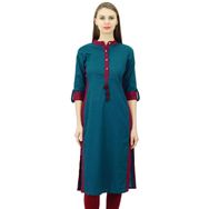 Phagun Pamuklu Özel Yakalı Kurta Resmi Günlük Tunik Cam Göbeği Mavisi Kadın Bluz