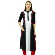 Phagun Pamuklu Tunik Üst Düz Kurta Günlük Yazlık Çin Yakalı Siyah ve Beyaz Kadın Bluz