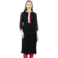 Phagun PCKL516A1 Düz Jorjet Kurta Tasarımcı Hint Kurti Kadınlar için Siyah Tunik
