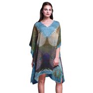 Phagun Plaj Kaftan Bikini Örtü Midi Kısa Kaftan Açık Mavi Kadın Elbise