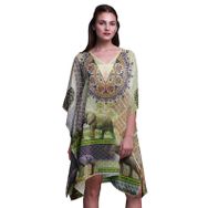 Phagun Plaj Kaftan Bikini Örtü Midi Kısa Kaftan Açık Sarı Kadın Elbise