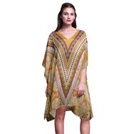 Phagun Plaj Kaftan Bikini Örtü Midi Kısa Kaftan Bal Turuncu Kadın Elbise