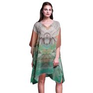 Phagun Plaj Kaftan Bikini Örtü Midi Kısa Kaftan Deniz Yeşili Kadın Elbise